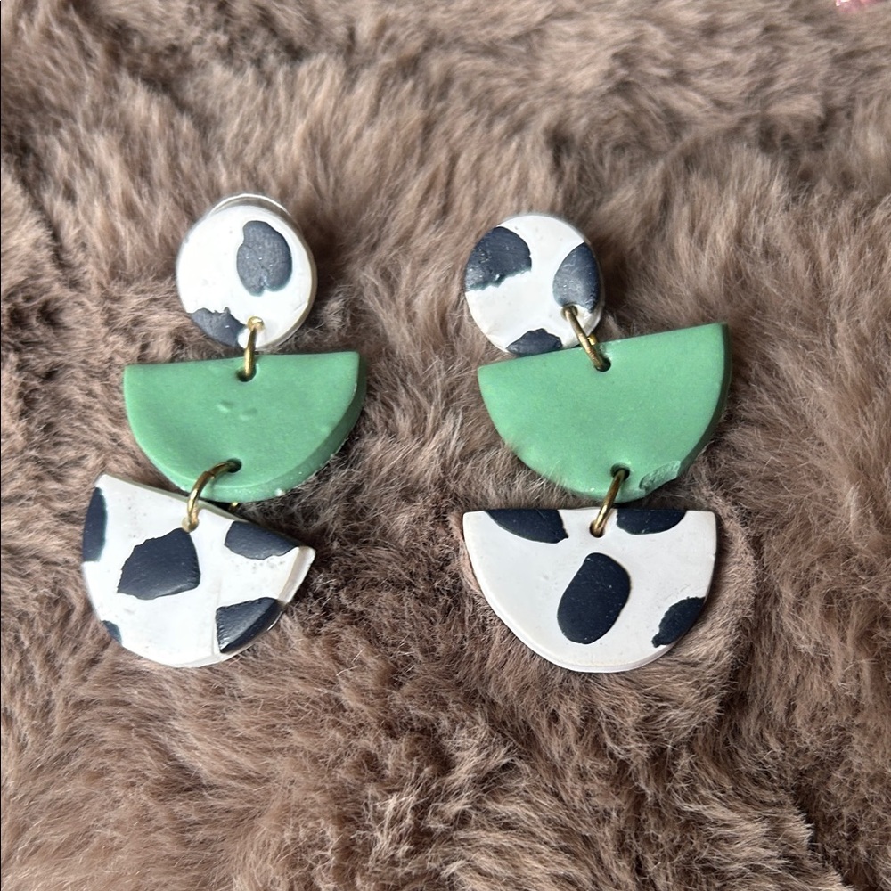 Green and Black clay Earrings